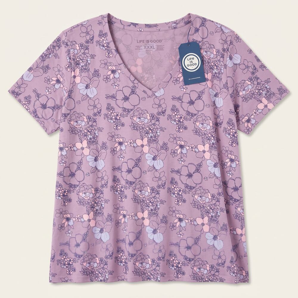 NWT Life Is Good Womens XXXL Boho Cottagecore Botanical Floral Short Sleeve Tee
